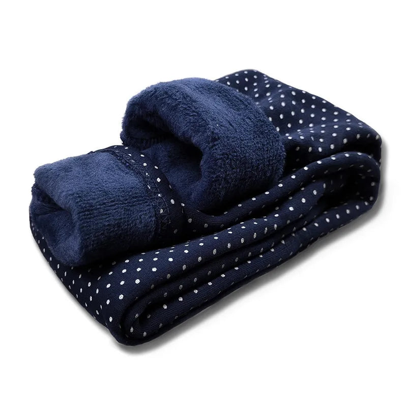 Girls’ Velvet Leggings – Warm Winter Stretch Pants with Dots, Elastic Waist
