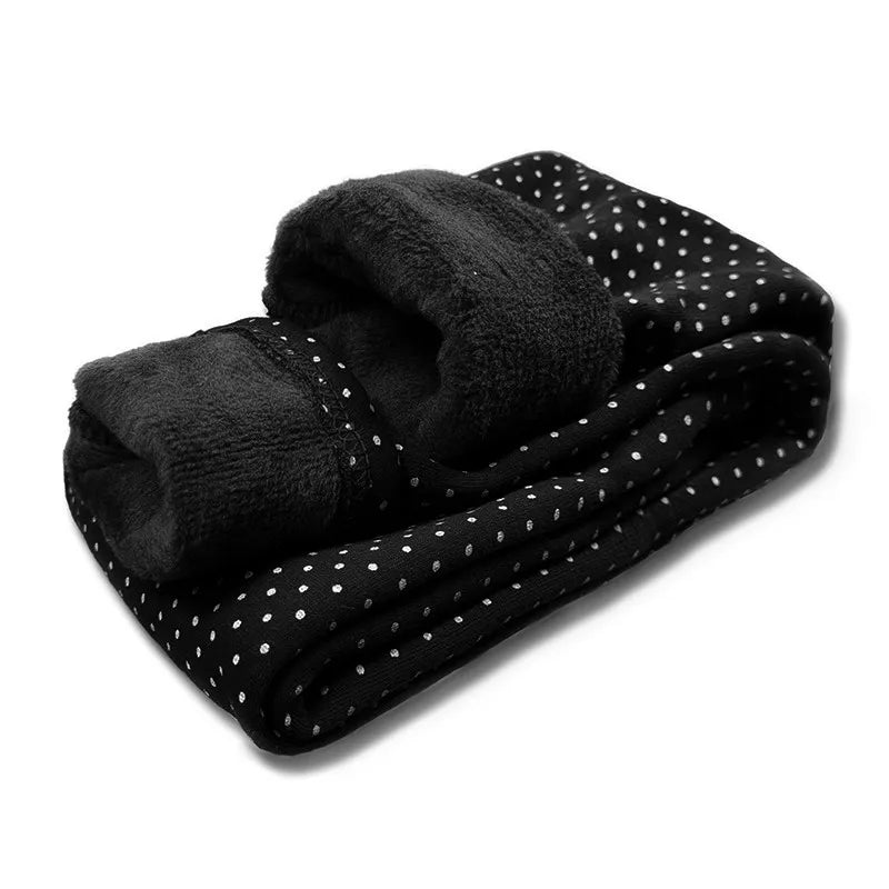 Girls’ Velvet Leggings – Warm Winter Stretch Pants with Dots, Elastic Waist