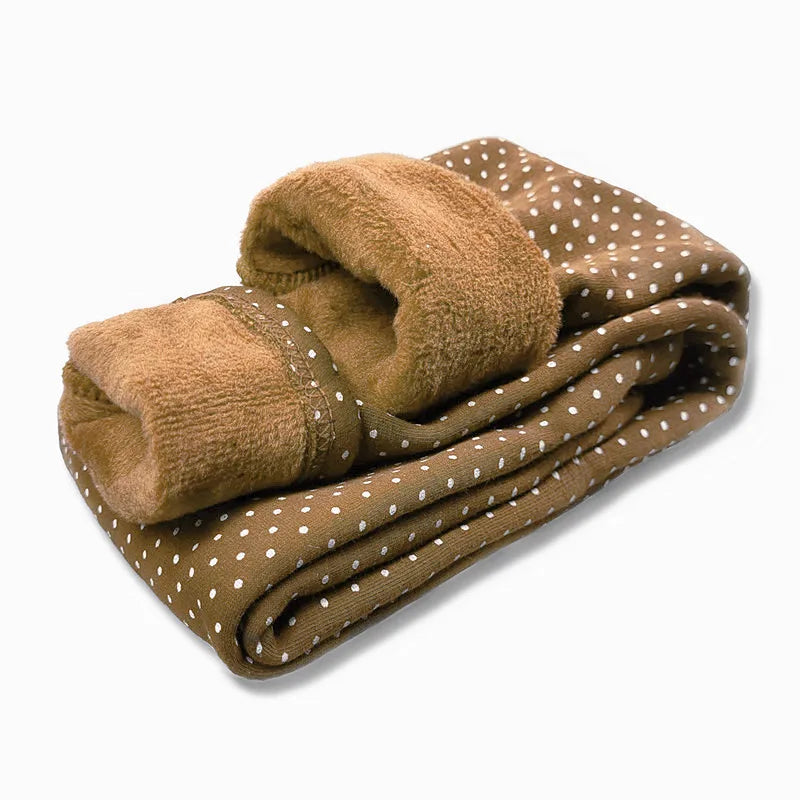 Girls’ Velvet Leggings – Warm Winter Stretch Pants with Dots, Elastic Waist