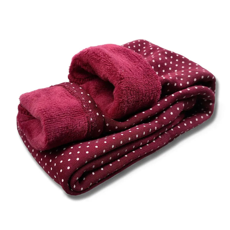 Girls’ Velvet Leggings – Warm Winter Stretch Pants with Dots, Elastic Waist