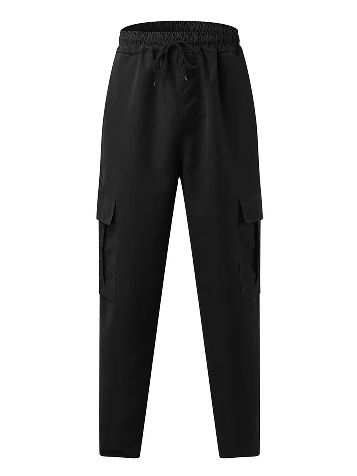 Men’s Loose Cargo Pants – Drawstring Waist Straight-Leg Work Trousers