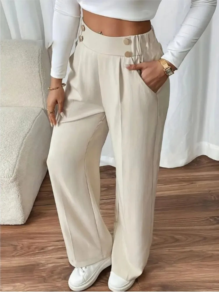 Women’s High-Waist Straight Trousers – Casual Office Long Pants 2025