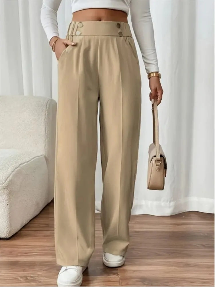 Women’s High-Waist Straight Trousers – Casual Office Long Pants 2025