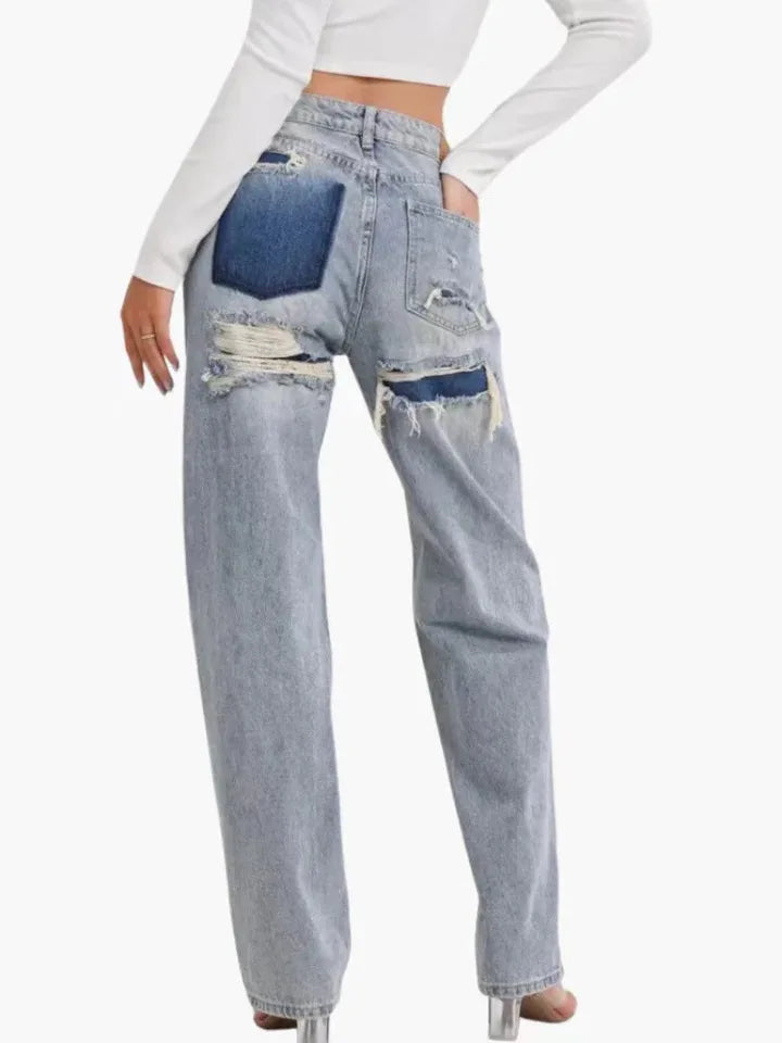 Women’s High-Waist Straight Jeans Wide-Leg Y2K Casual Denim Pants