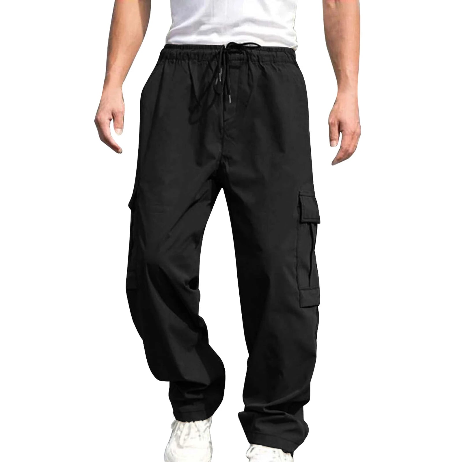 Men’s Loose Cargo Pants – Drawstring Waist Straight-Leg Work Trousers
