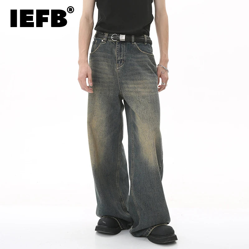Men’s Washed Denim Pants  Loose Straight Wide-Leg Casual Jeans