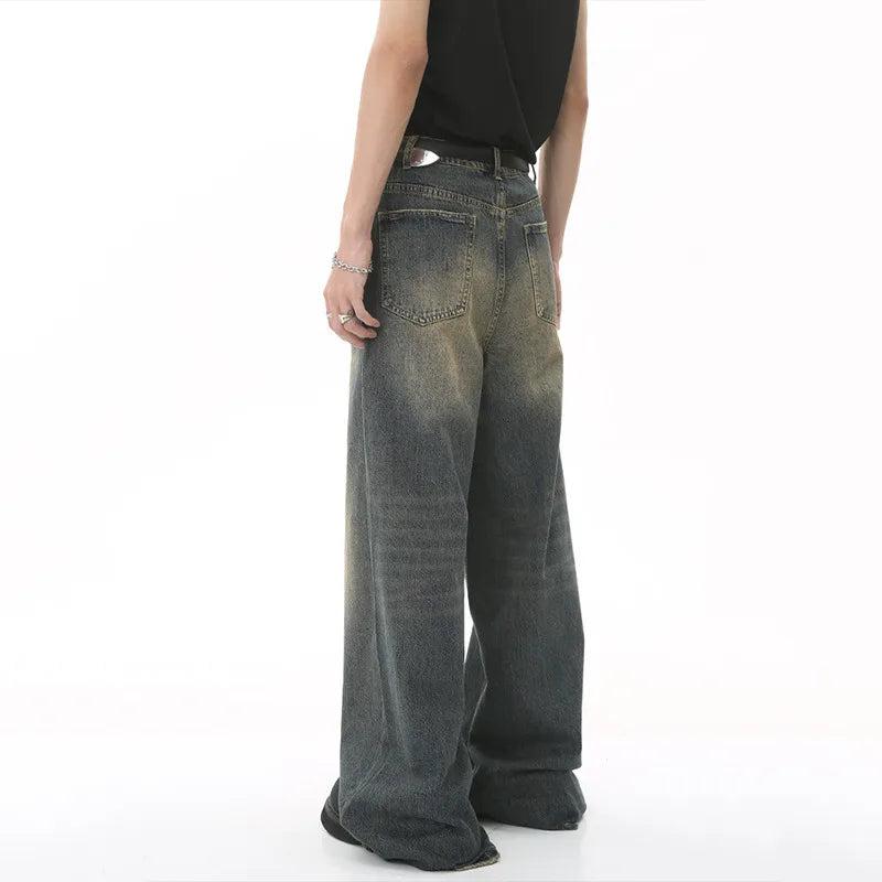 Men’s Washed Denim Pants  Loose Straight Wide-Leg Casual Jeans