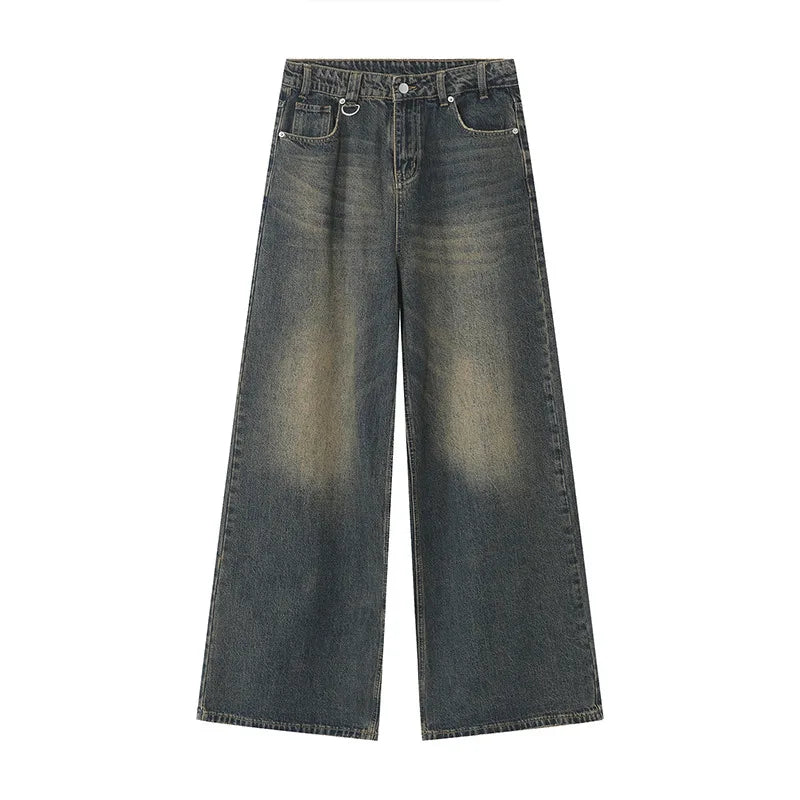 Men’s Washed Denim Pants  Loose Straight Wide-Leg Casual Jeans