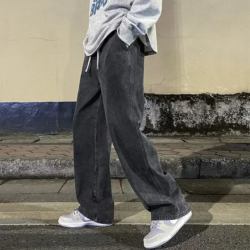 Men’s Loose Streetwear Jeans 2025 – Korean Style Wide-Leg Straight Pants