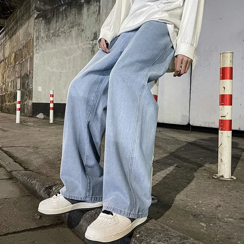 Men’s Loose Streetwear Jeans 2025 – Korean Style Wide-Leg Straight Pants
