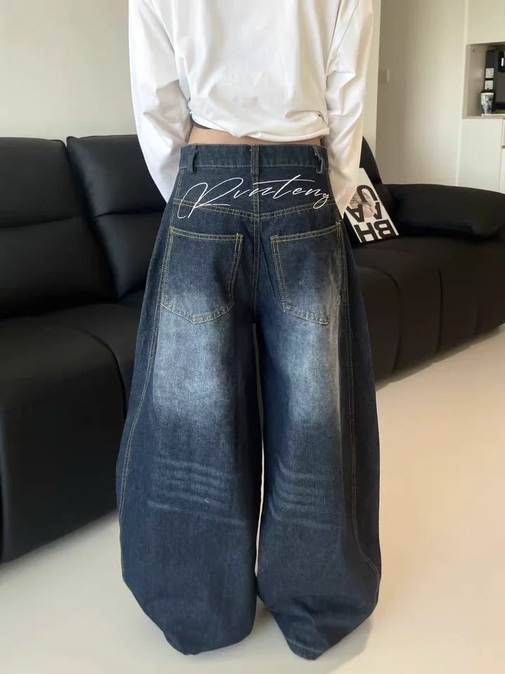 Women’s Loose Baggy Jeans Vintage Blue Wide-Leg Y2K Cargo Pants