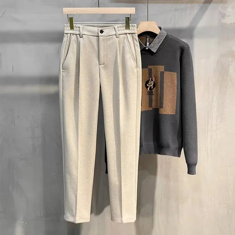 Men’s Wool Straight-Leg Pants – Autumn/Winter Korean Style Casual TrousersMen’s Wool Straight-Leg Pants – Autumn/Winter Korean Style Casual Trousers