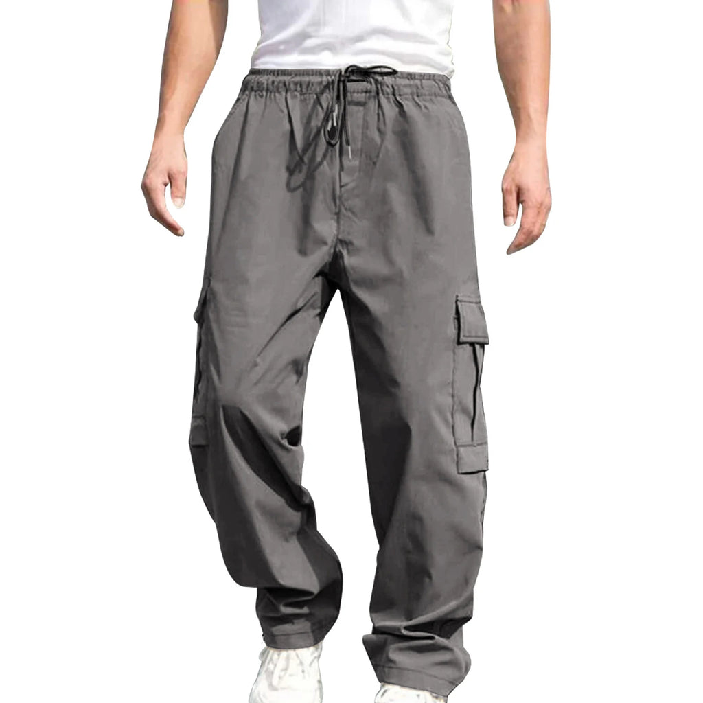 Men’s Loose Cargo Pants – Drawstring Waist Straight-Leg Work Trousers