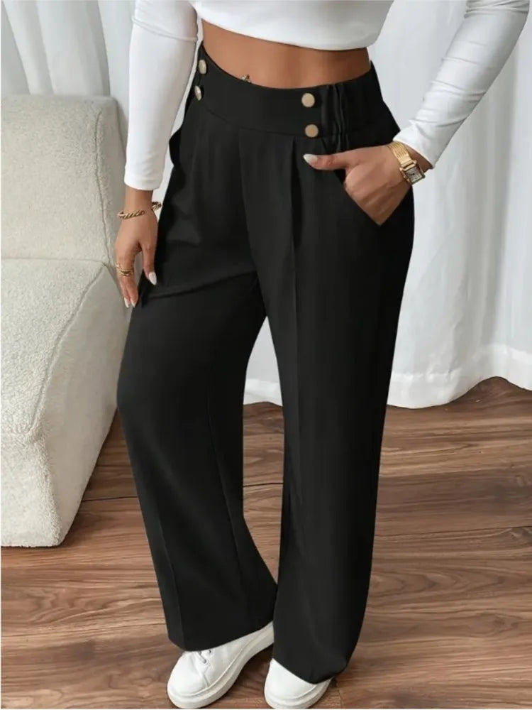 Women’s High-Waist Straight Trousers – Casual Office Long Pants 2025