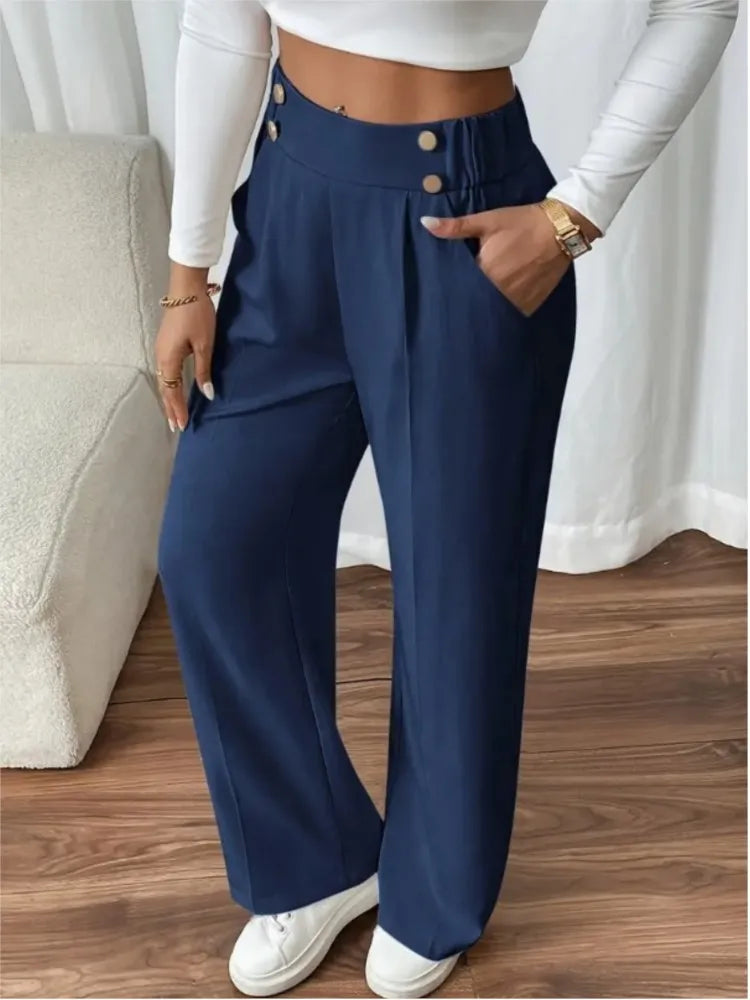 Women’s High-Waist Straight Trousers – Casual Office Long Pants 2025