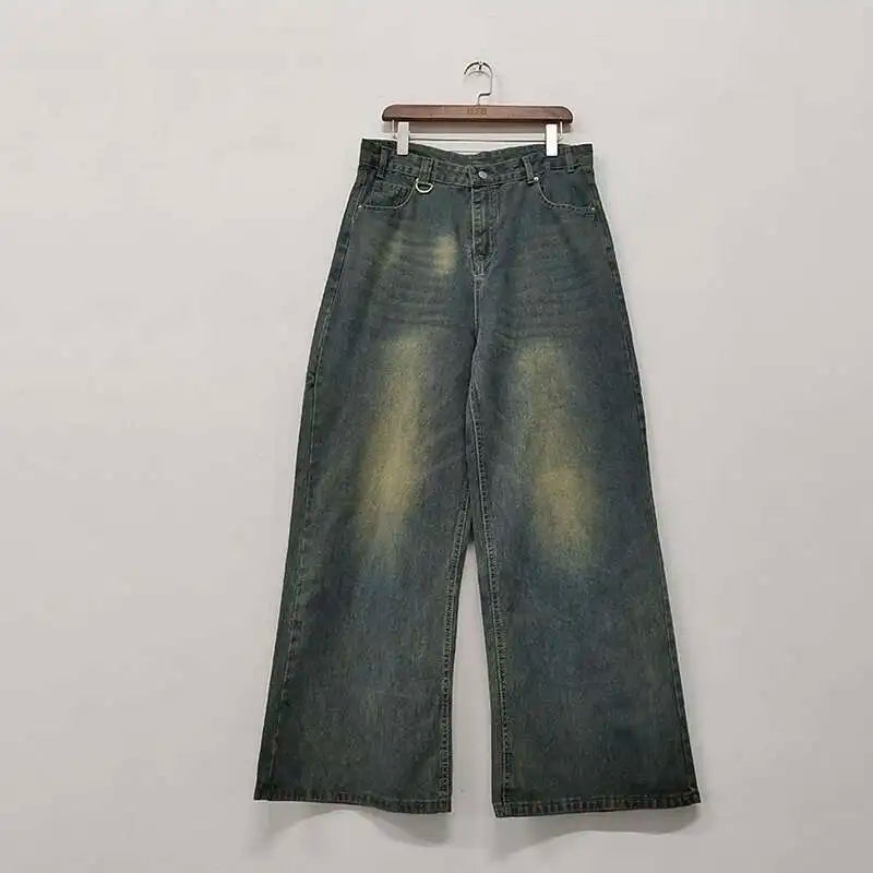 Men’s Washed Denim Pants  Loose Straight Wide-Leg Casual Jeans
