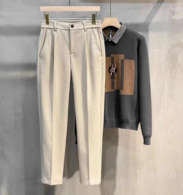 Men’s Wool Straight-Leg Pants – Autumn/Winter Korean Style Casual TrousersMen’s Wool Straight-Leg Pants – Autumn/Winter Korean Style Casual Trousers