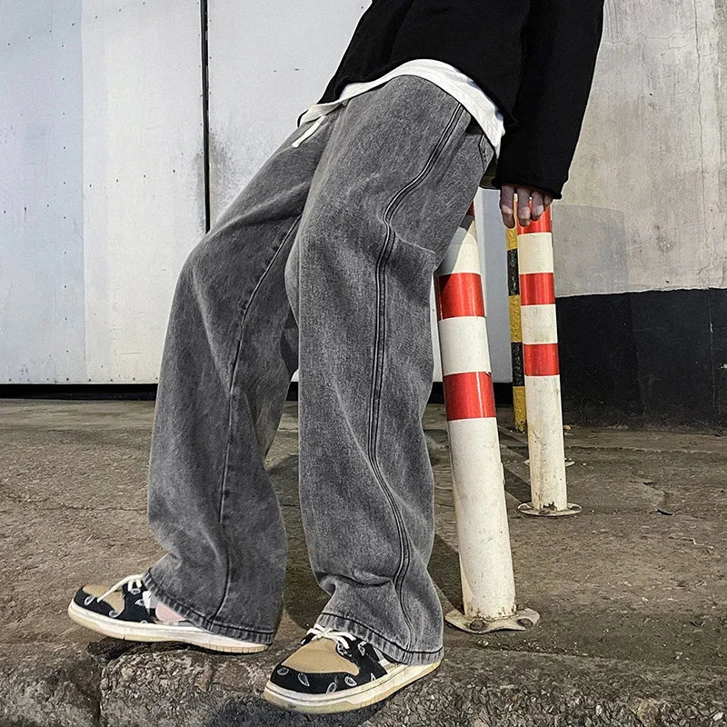 Men’s Loose Streetwear Jeans 2025 – Korean Style Wide-Leg Straight Pants
