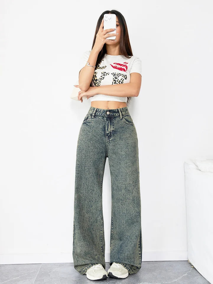 Women’s High-Waist Wide-Leg Jeans Vintage Loose Fit Baggy Streetwear