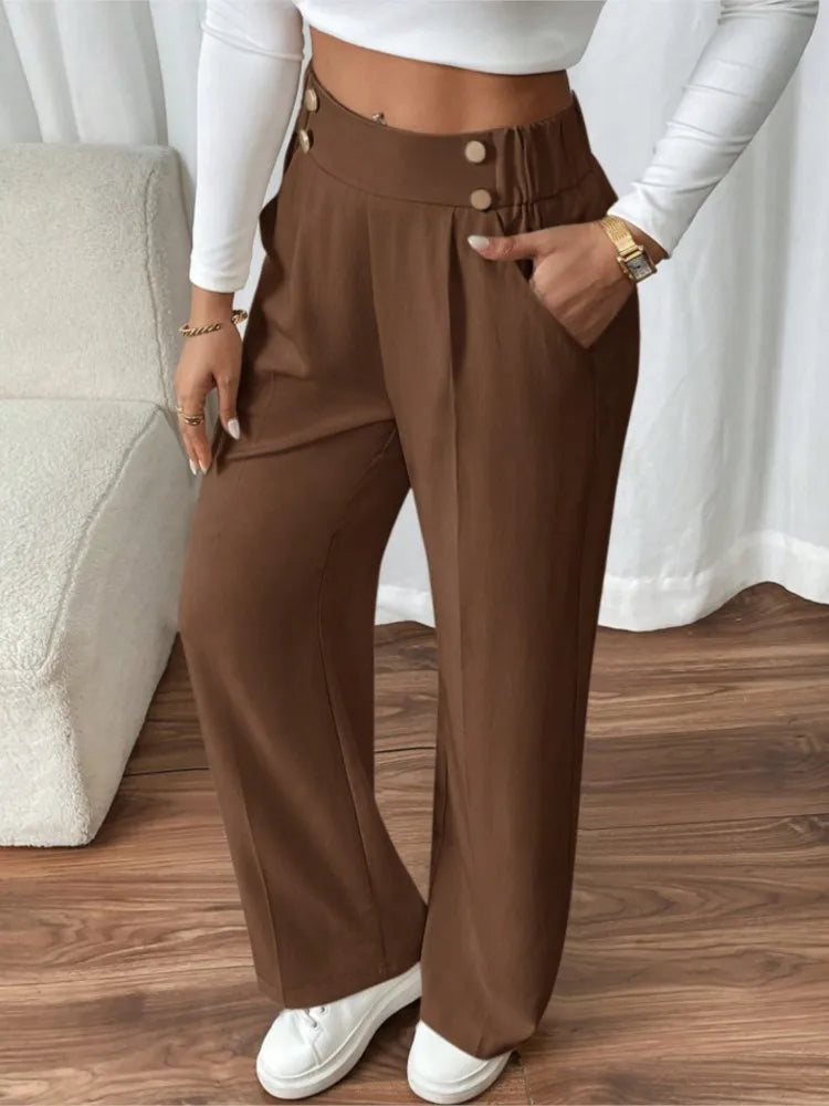 Women’s High-Waist Straight Trousers – Casual Office Long Pants 2025