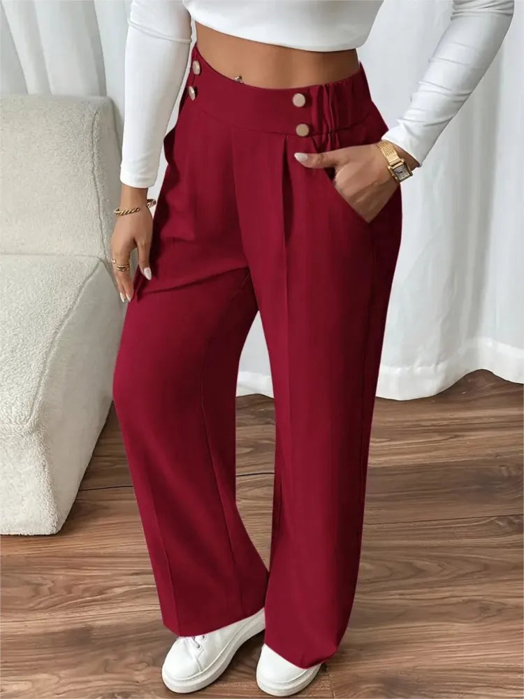 Women’s High-Waist Straight Trousers – Casual Office Long Pants 2025
