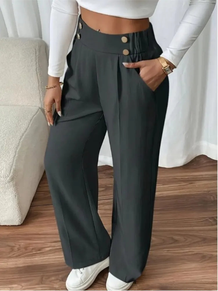 Women’s High-Waist Straight Trousers – Casual Office Long Pants 2025