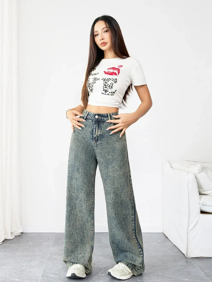 Women’s High-Waist Wide-Leg Jeans Vintage Loose Fit Baggy Streetwear