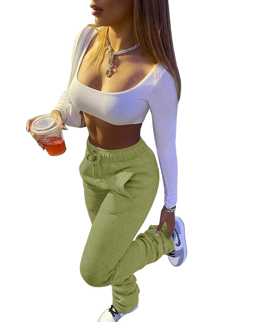 Women’s Stacked Fleece Leggings – High-Waist Winter Flare Active Pants