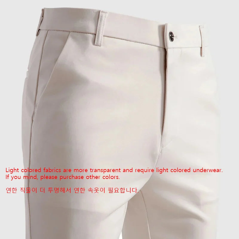 Men’s Summer Business Pants – Thin Elastic Straight-Leg Suit Trousers