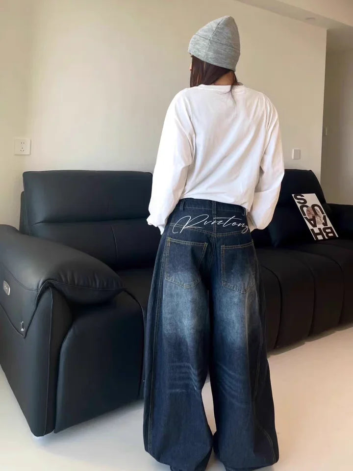 Women’s Loose Baggy Jeans Vintage Blue Wide-Leg Y2K Cargo Pants