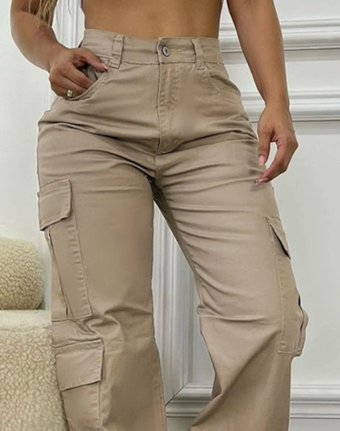 Women’s High-Waist Cargo Pants Casual Pocket Design Spring/Summer
