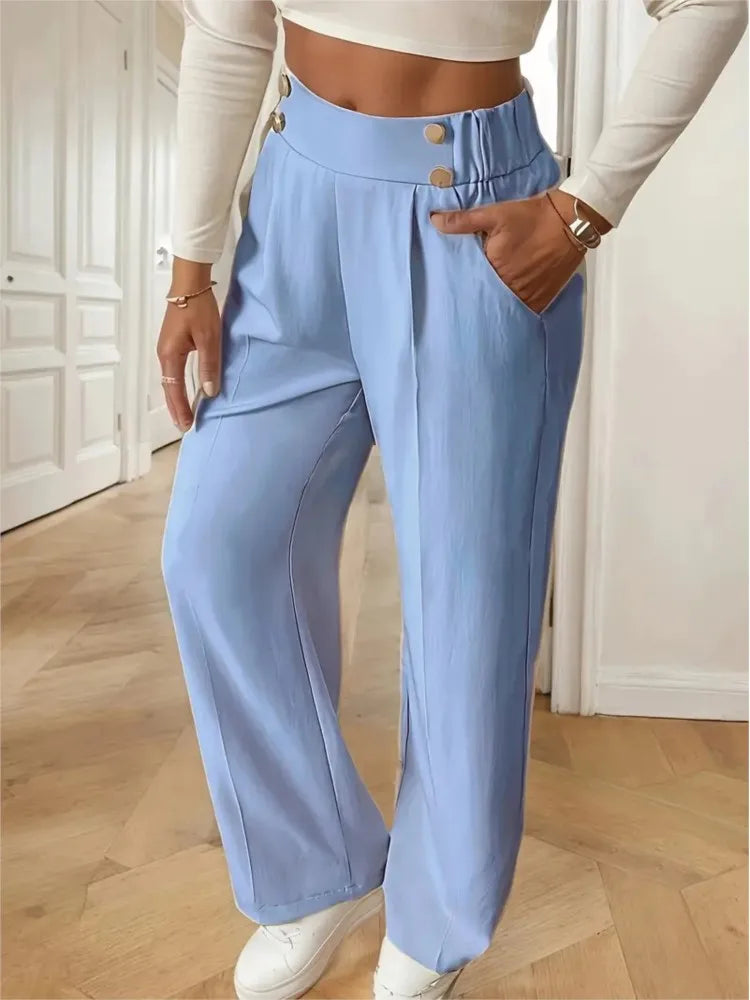 Women’s High-Waist Straight Trousers – Casual Office Long Pants 2025