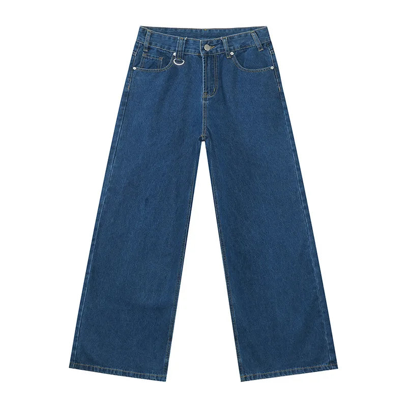Men’s Washed Denim Pants  Loose Straight Wide-Leg Casual Jeans