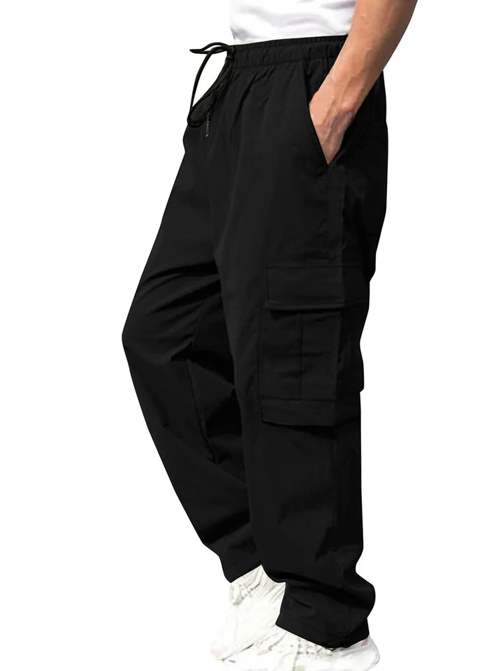 Men’s Loose Cargo Pants – Drawstring Waist Straight-Leg Work Trousers