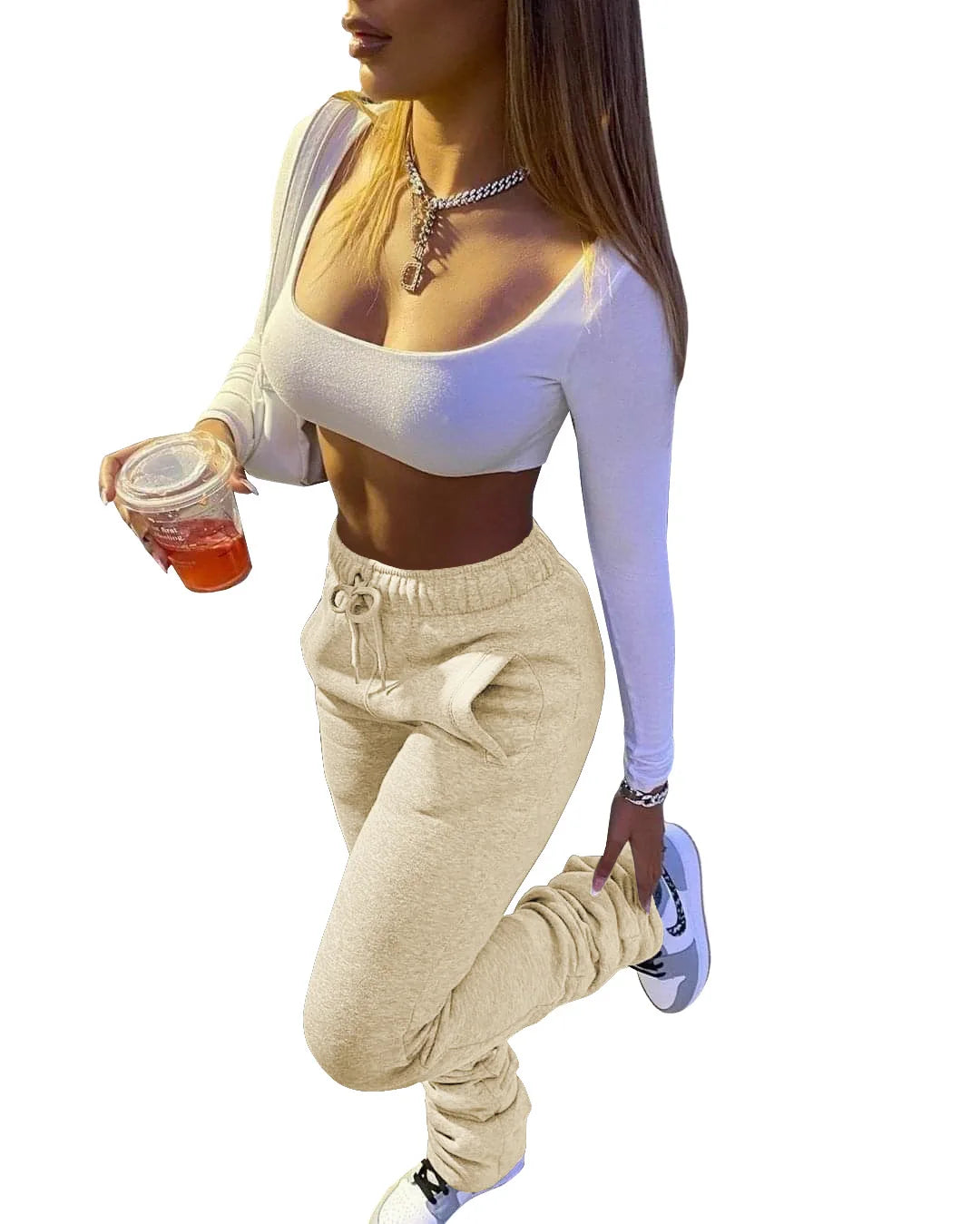 Women’s Stacked Fleece Leggings – High-Waist Winter Flare Active Pants