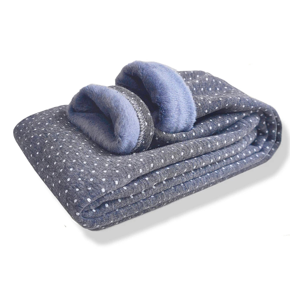 Girls’ Velvet Leggings – Warm Winter Stretch Pants with Dots, Elastic Waist