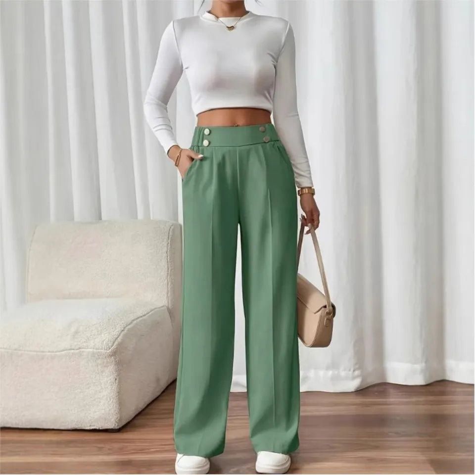 Women’s High-Waist Straight Trousers – Casual Office Long Pants 2025
