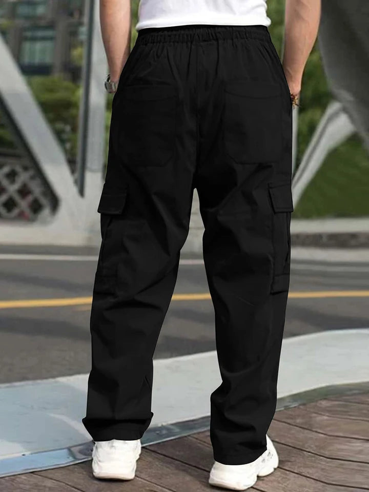 Men’s Loose Cargo Pants – Drawstring Waist Straight-Leg Work Trousers