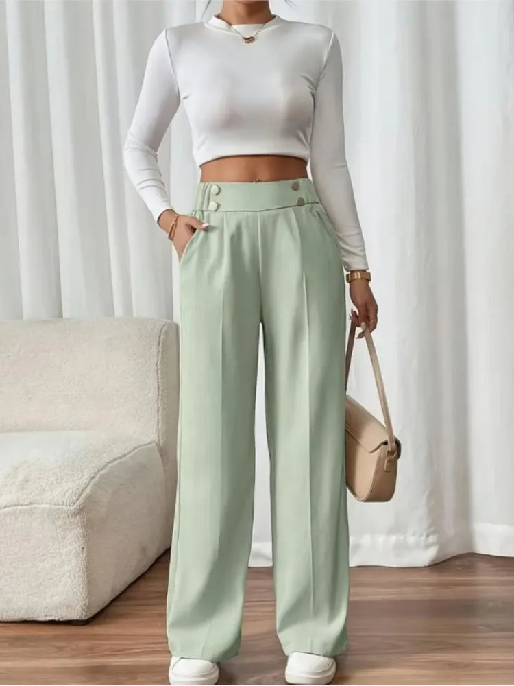 Women’s High-Waist Straight Trousers – Casual Office Long Pants 2025