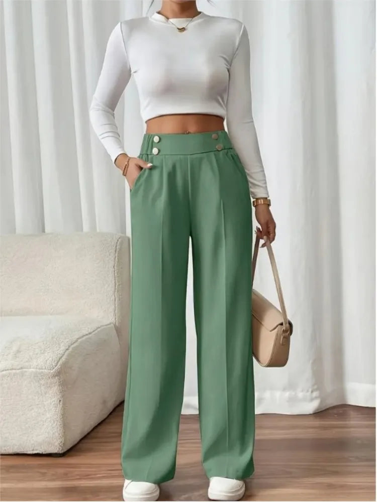 Women’s High-Waist Straight Trousers – Casual Office Long Pants 2025