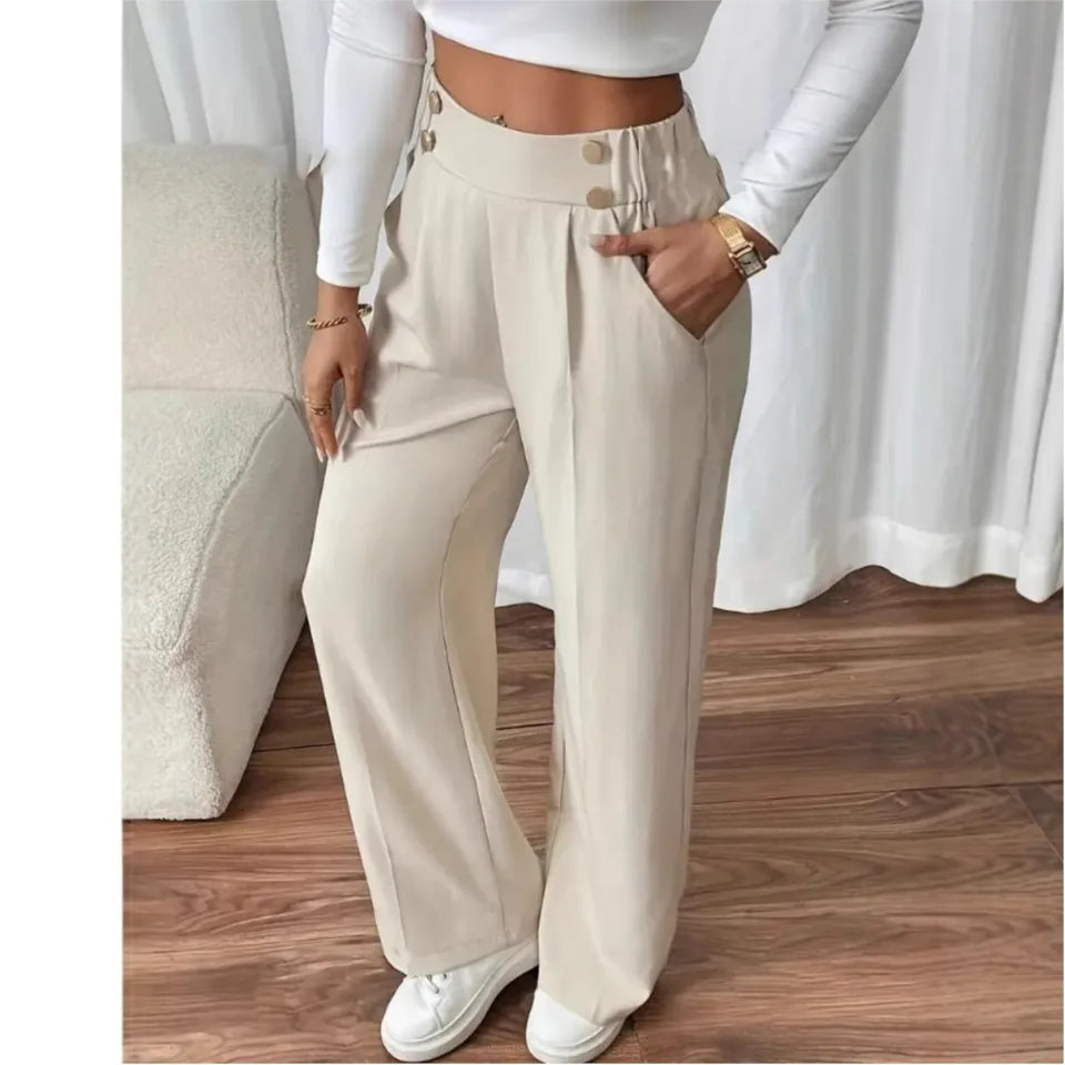 Women’s High-Waist Straight Trousers – Casual Office Long Pants 2025