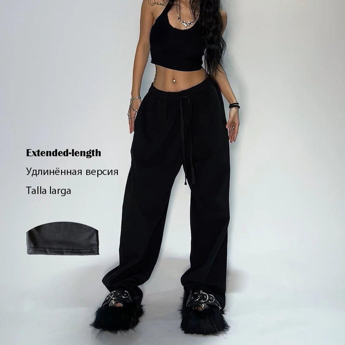 Women’s Loose Grey Sweatpants Parachute Style with Stretchy Waist