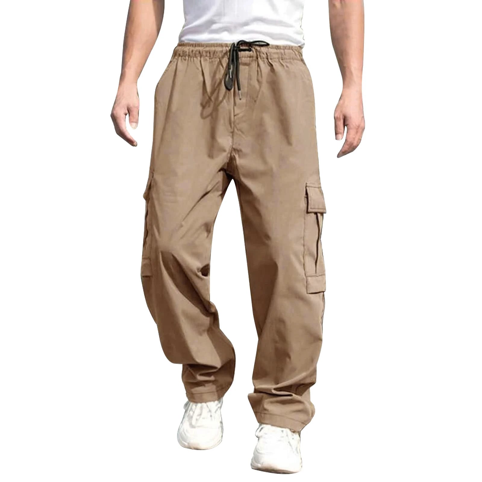 Men’s Loose Cargo Pants – Drawstring Waist Straight-Leg Work Trousers