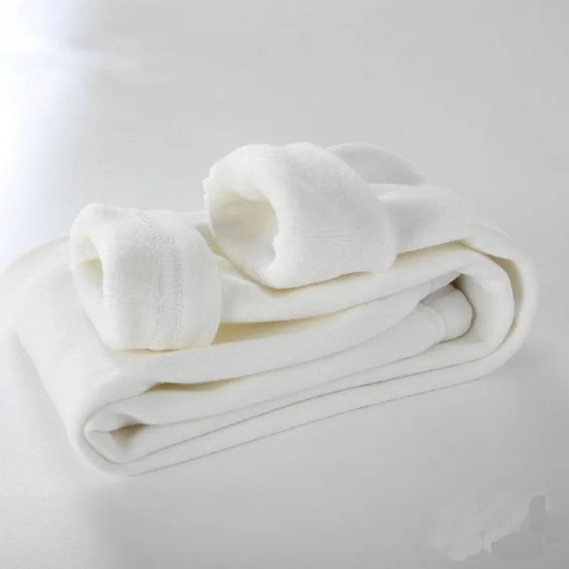 Girls’ Velvet Leggings – Warm Winter Stretch Pants with Dots, Elastic Waist