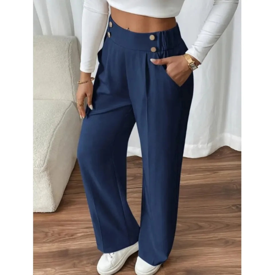 Women’s High-Waist Straight Trousers – Casual Office Long Pants 2025