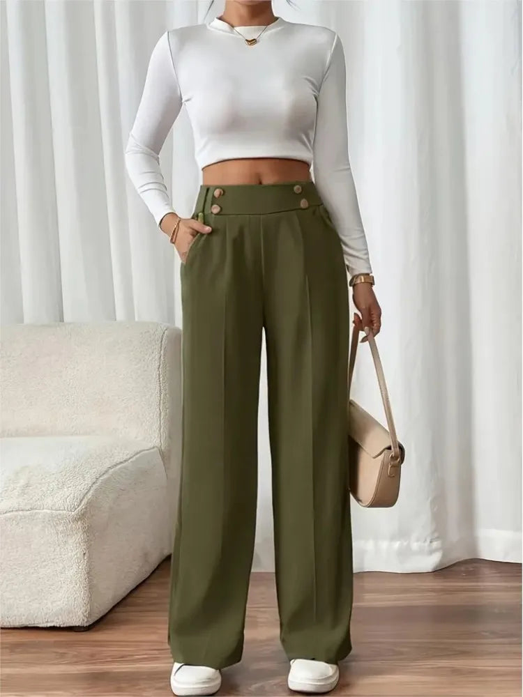 Women’s High-Waist Straight Trousers – Casual Office Long Pants 2025
