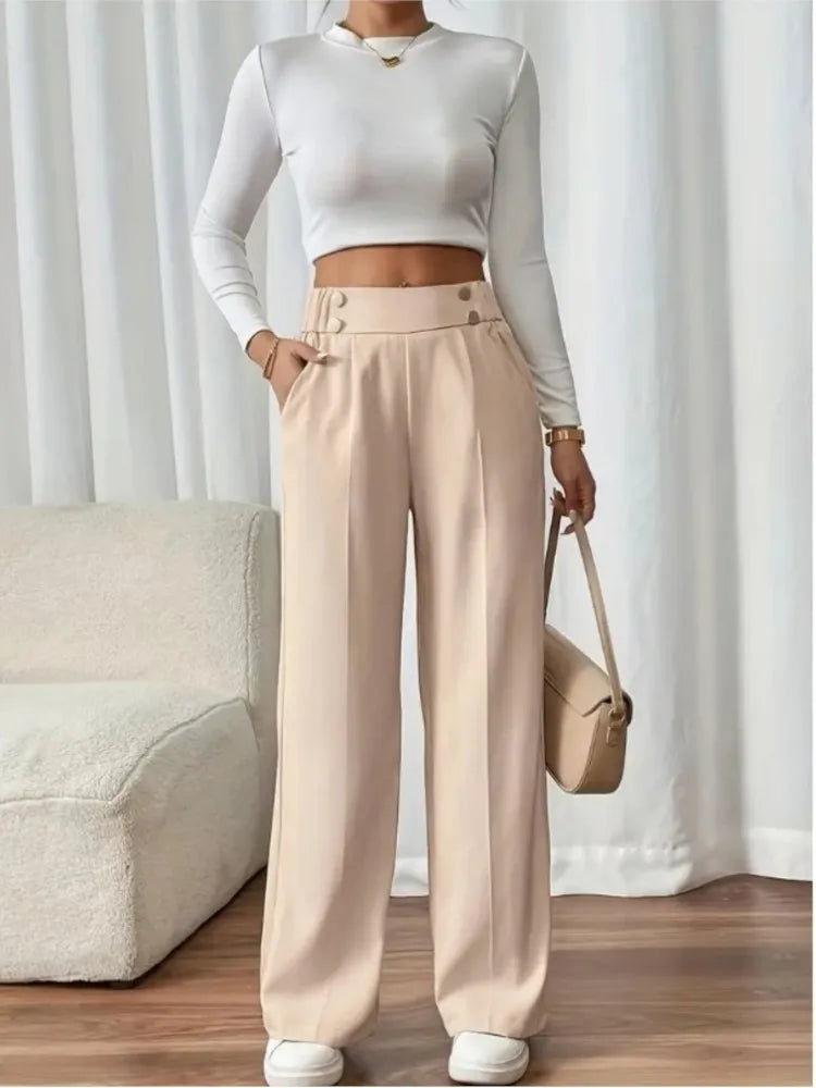 Women’s High-Waist Straight Trousers – Casual Office Long Pants 2025