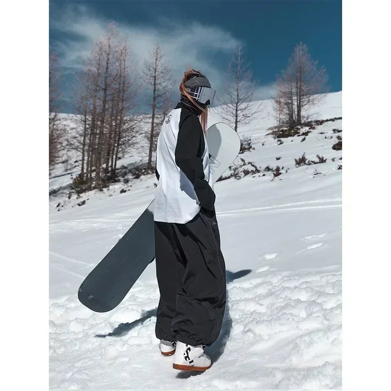 Waterproof Ski Pants High-Waist Wide-Leg Wear-Resistant Snow Trousers