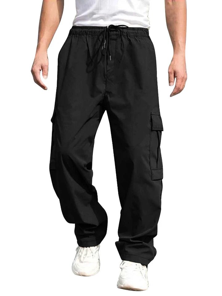 Men’s Loose Cargo Pants – Drawstring Waist Straight-Leg Work Trousers