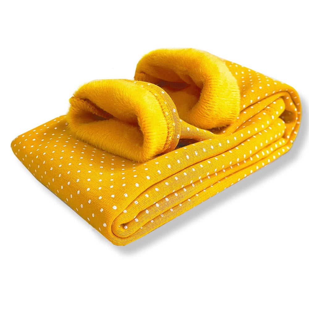 Girls’ Velvet Leggings – Warm Winter Stretch Pants with Dots, Elastic Waist